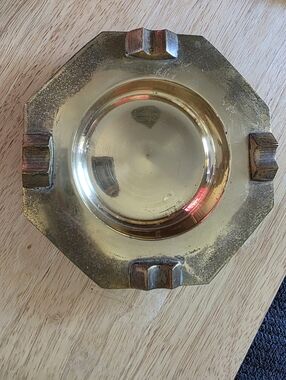 Octagonal Brass Ashtray with Raised Cigarette Rests